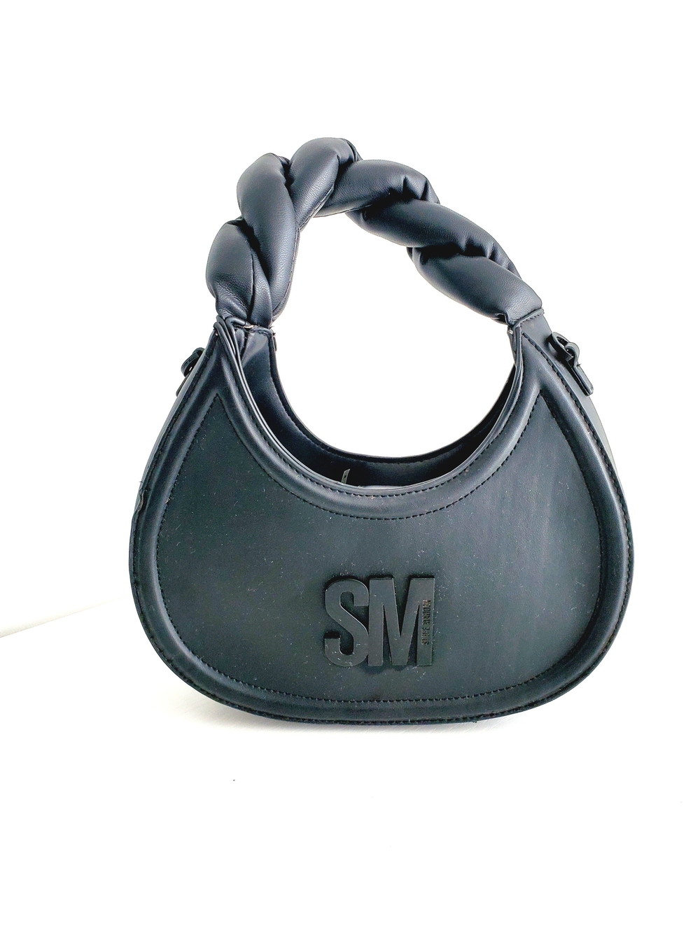 Steve Madden Black Crescent Mini Bag with Braided Top Handle